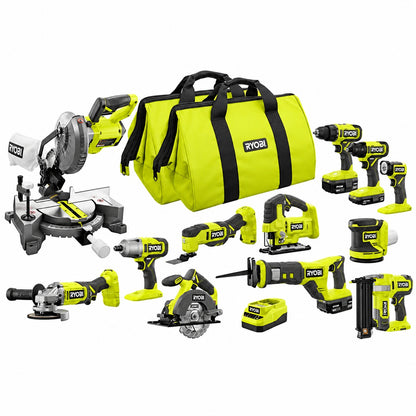RYOBI ONE 18V Cordless 12 Tool Combo Kit with 1 Compact Battery and 2 4 0 Ah Batteries and Charger PCL2200K3N