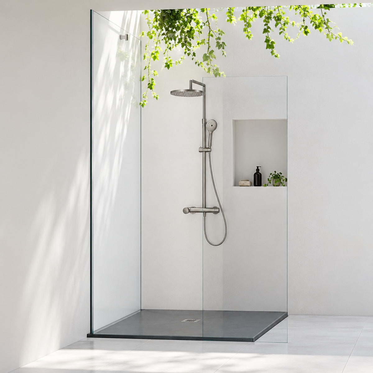 CASTICO 48 in L x 42 in W x 1 125 in H Solid Composite Stone Shower Pan Base with Center Back Drain in Graphite Sand 1S1S 4248SOGR