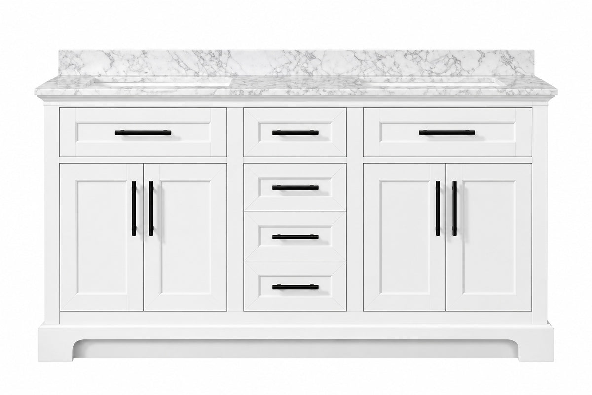 Home Decorators Collection Doveton 60 in Double Sink Freestanding White Bath Vanity with White Engineered Marble Top Assembled Doveton 60W