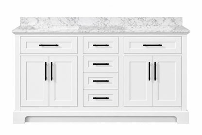 Home Decorators Collection Doveton 60 in Double Sink Freestanding White Bath Vanity with White Engineered Marble Top Assembled Doveton 60W