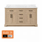 Home Decorators Collection Doveton 60 in Double Sink Freestanding Weathered Tan Bath Vanity with White Engineered Marble Top Assembled Doveton