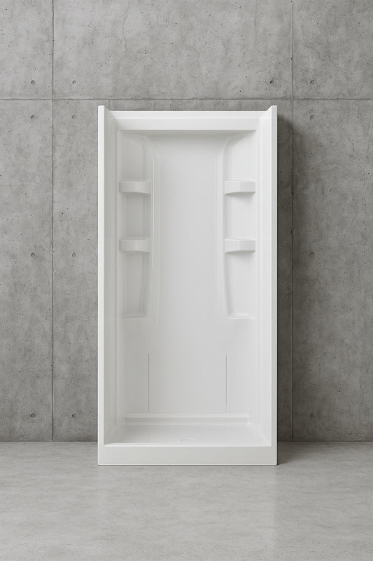 Classic 500 36 in. L x 36 in. W x 72 in. H 4-Piece Alcove Shower Kit with Shower Wall and Shower Pan in High Gloss White