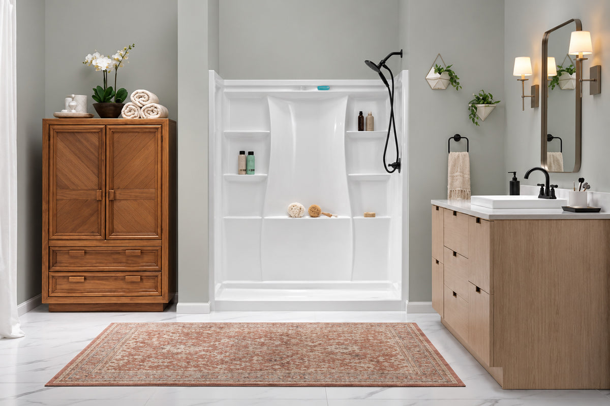 Delta Classic 500 30 in L x 60 in W x 72 in H 4 Piece Alcove Shower Kit with Shower Wall and Shower Pan in High Gloss White BVS2 C5142 WH