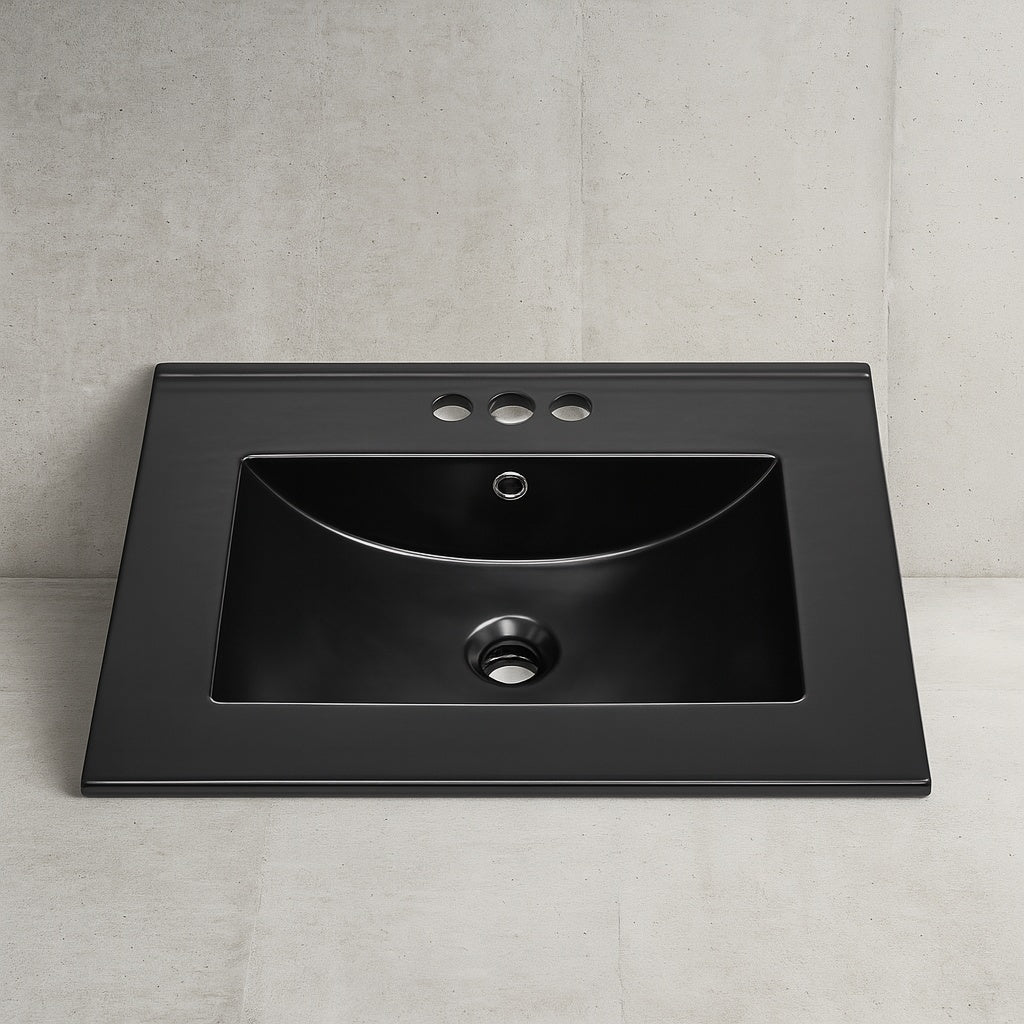 Swiss Madison 24 in. W x 18.5 in. D Ceramic Vanity Top with 4 in. Centerset Faucet Holes in Matte Black