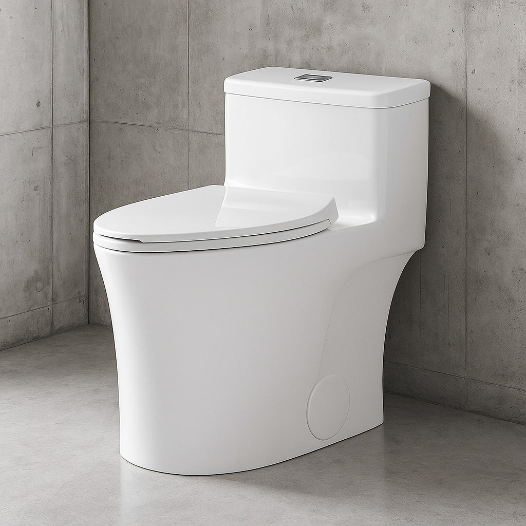 1-piece 0.8/1.28 GPF Dual Flush Elongated Toilet in White Seat Included