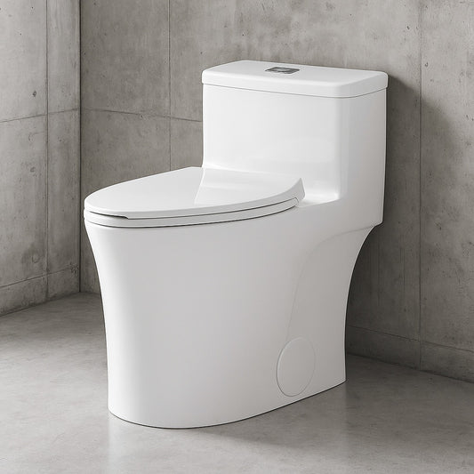 1-piece 0.8/1.28 GPF Dual Flush Elongated Toilet in White Seat Included