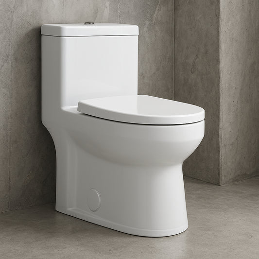 1-piece 0.8/1.28 GPF Dual Flush Round Toilet in White with Durable UF Seat Included