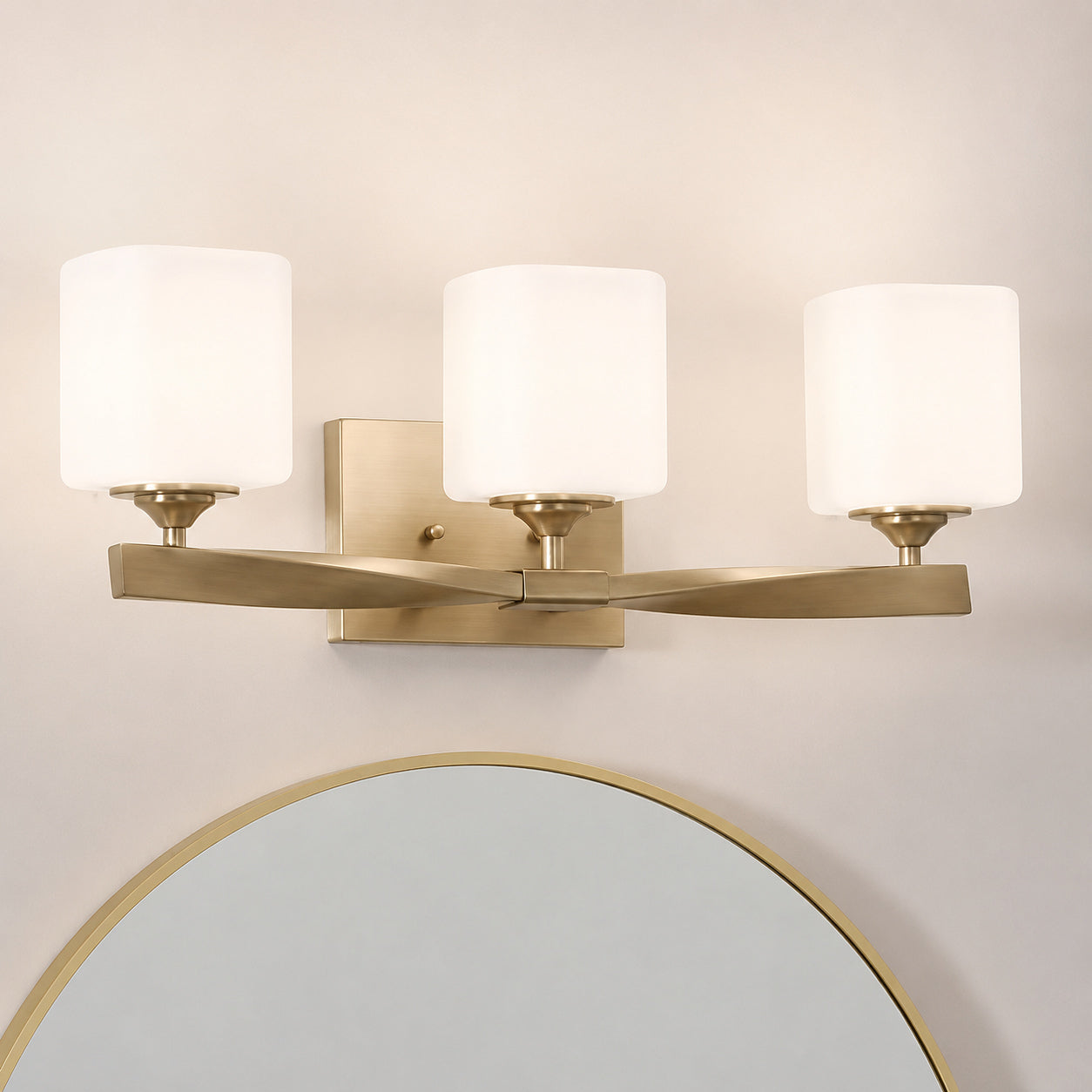 KICHLER Marette 23 in 3 Light Champagne Bronze Contemporary Bathroom Vanity Light with Satin Etched Cased Opal Glass 55002CPZ