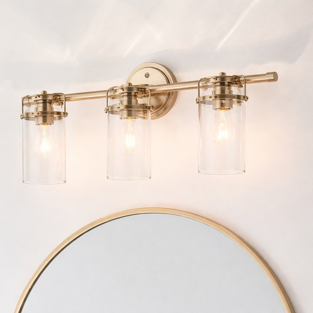 KICHLER Brinley 24 in 3 Light Champagne Bronze Vintage Bathroom Vanity Light with Clear Glass