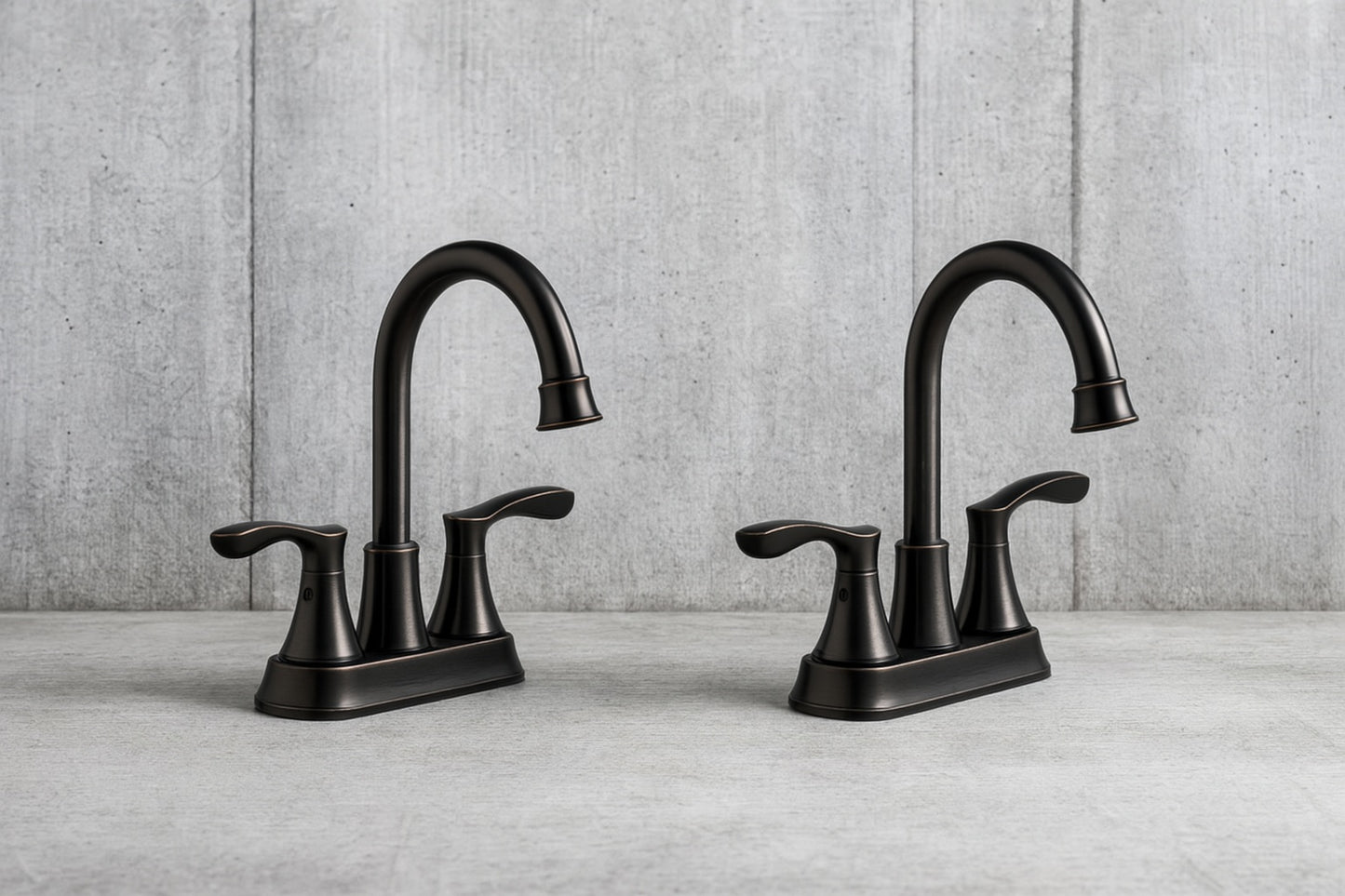Deveral 4 in. Centerset 2-Handle High-Arc Bathroom Faucet with Drain Kit Included in Matte Black (2-Pack)