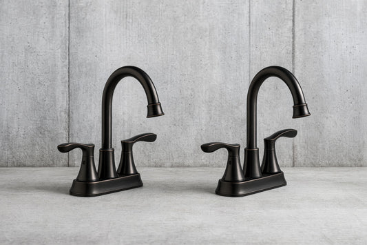 Deveral 4 in. Centerset 2-Handle High-Arc Bathroom Faucet with Drain Kit Included in Matte Black (2-Pack)