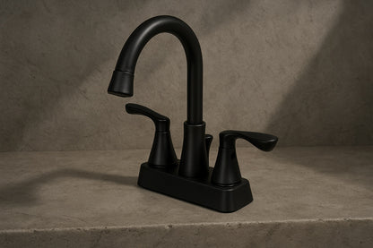 Deveral 4 in. Centerset 2-Handle High-Arc Bathroom Faucet with Drain Kit Included in Matte Black (2-Pack)