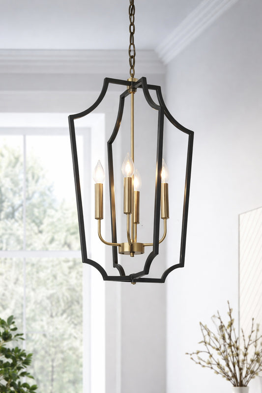 Zevni 4 Light Black Pendant Light Fixtures Brass Pendant Hanging Light Modern Farmhouse Chandelier for Kitchen Island