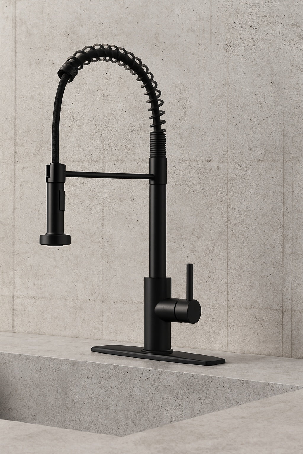 Single Handle Kitchen Faucet with Pull Down Function Sprayer Kitchen Sink Faucet with Deck Plate in Matte Black