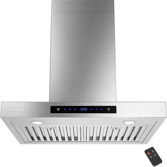 iKTCH 30 in. 900 CFM Island Mount Range Hood in Stainless Steel with Gesture Sensing and Touch Control Switch Panel with light