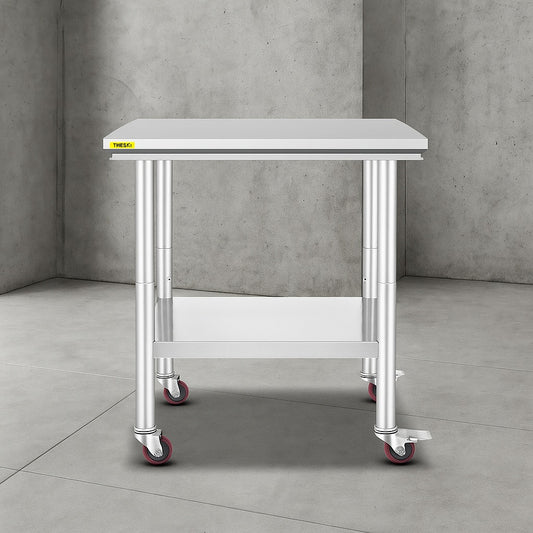 "Commercial Prep Table 29.9 x 23.6 in. Stainless Steel Table with Casters Kitchen Utility Table for Restaurant,Silver"