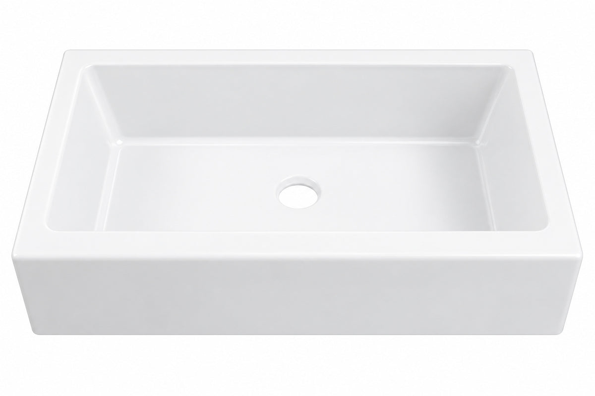 SINKOLOGY Parker 34 in 3 Hole Quick Fit Farmhouse Apron Front Drop In Single Bowl Crisp White Fireclay Kitchen Sink and Drain SK450 34FC B4