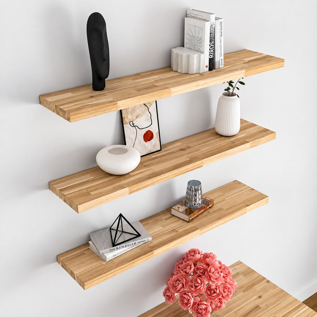 HARDWOOD REFLECTIONS Solid Wood Butcher Block Shelf 72in W X 12in D X 1 5in H in Unfinished Acacia