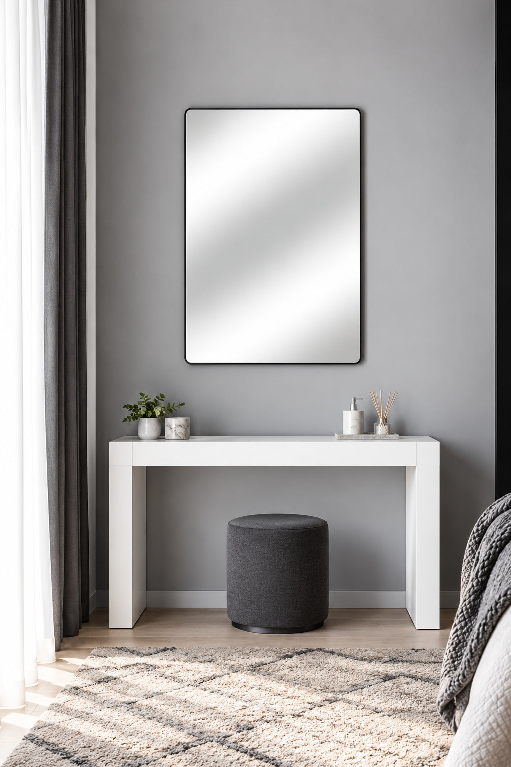 Home Decorators Collection 24 in W x 30 in H Rectangular Aluminum Framed Wall Bathroom Vanity Mirror in Black Screws Not Included 2430 AL067B