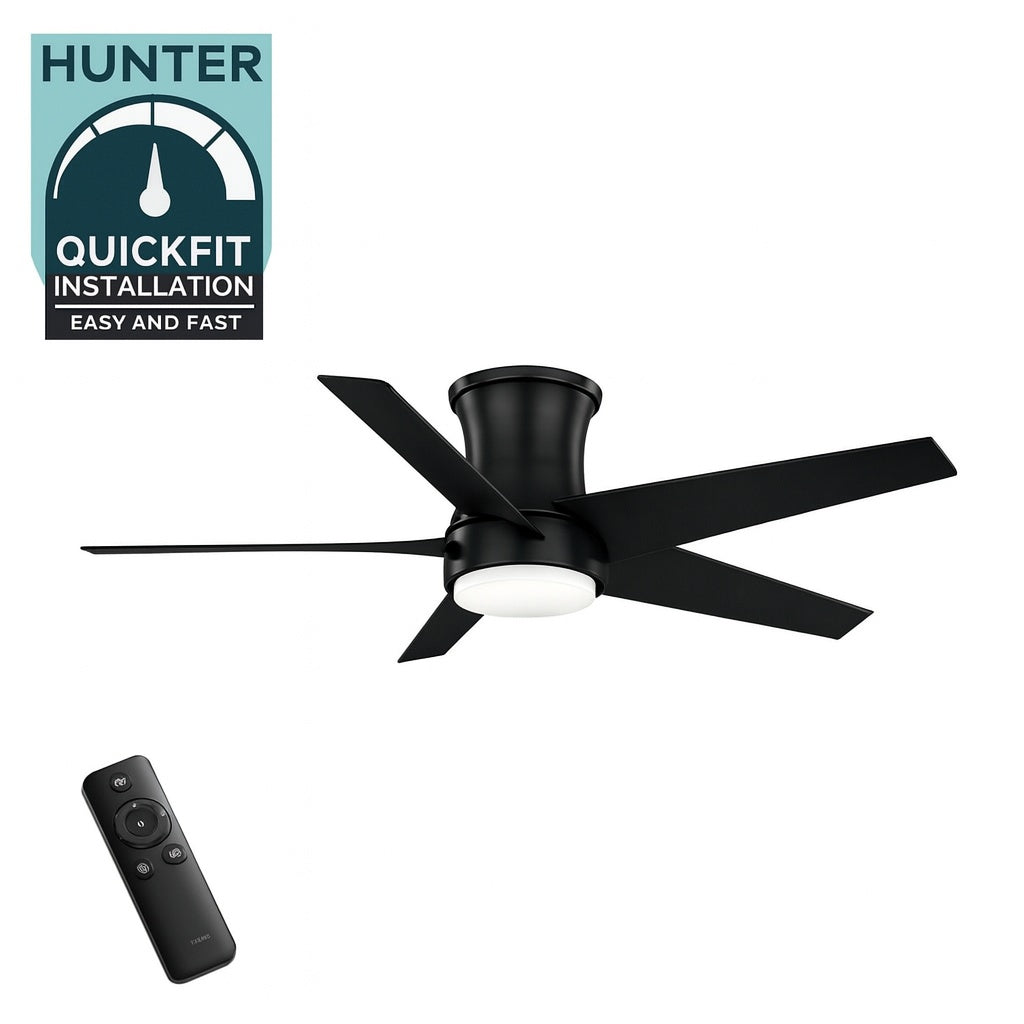 Hampton Bay Mena 44 in White Color Changing Integrated LED Indoor Outdoor Matte Black Hugger Ceiling Fan with Light Kit and Remote