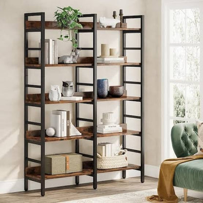 TRIBESIGNS WAY TO ORIGIN Perry 47 2 in Wide Rustic Brown 5 Shelf Etagere Bookcase with Open Back HD ZY1290U