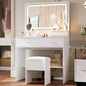 ComHoma Makeup Vanity Desk with 3 Color Modes Adjustable Lights Vanity Table and Chair Set with Charging Station