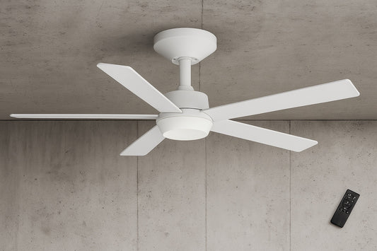 Hawkspur 52 in. Indoor/Outdoor Matte White Low Profile Ceiling Fan with Adjustable White LED with Remote Included AK424 MWH