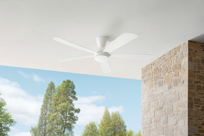 Hawkspur 52 in. Indoor/Outdoor Matte White Low Profile Ceiling Fan with Adjustable White LED with Remote Included AK424 MWH