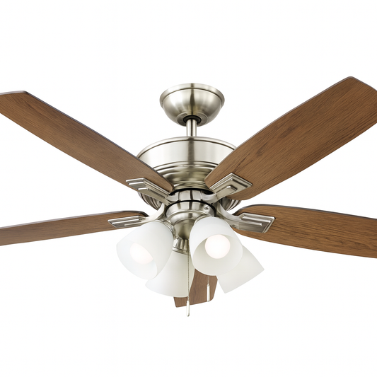 Hampton Bay Devron II 52 in. Indoor Brushed Nickel LED Ceiling Fan with Light Kit, Downrod and Reversible Blades