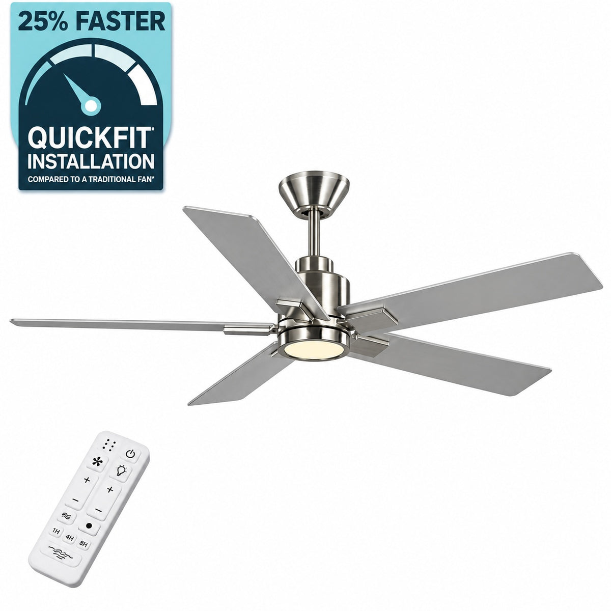Hampton Bay Zandra 52 in White Changing Integrated LED Indoor Brushed Nickel Ceiling Fan w Light Kit and Remote Powered by Hubspace 92380