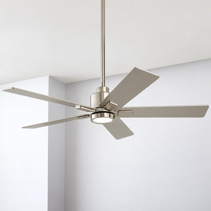 Hampton Bay Zandra 52 in White Changing Integrated LED Indoor Brushed Nickel Ceiling Fan w Light Kit and Remote Powered by Hubspace 92380