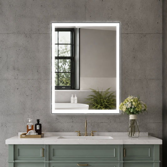WELLFOR RECA 28 in W x 36 in H Rectangular Single Aluminum Framed Anti Fog LED Light Wall Bathroom Vanity Mirror in Matte Black