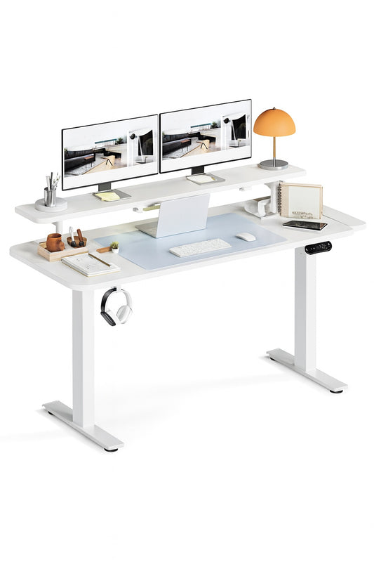 ComHoma 48 in W x 24 in D Electric Standing Desk with Drawers White Sit Stand Up Desk with Memory Preset Controller