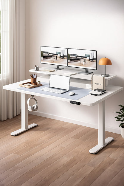 ComHoma 48 in W x 24 in D Electric Standing Desk with Drawers White Sit Stand Up Desk with Memory Preset Controller