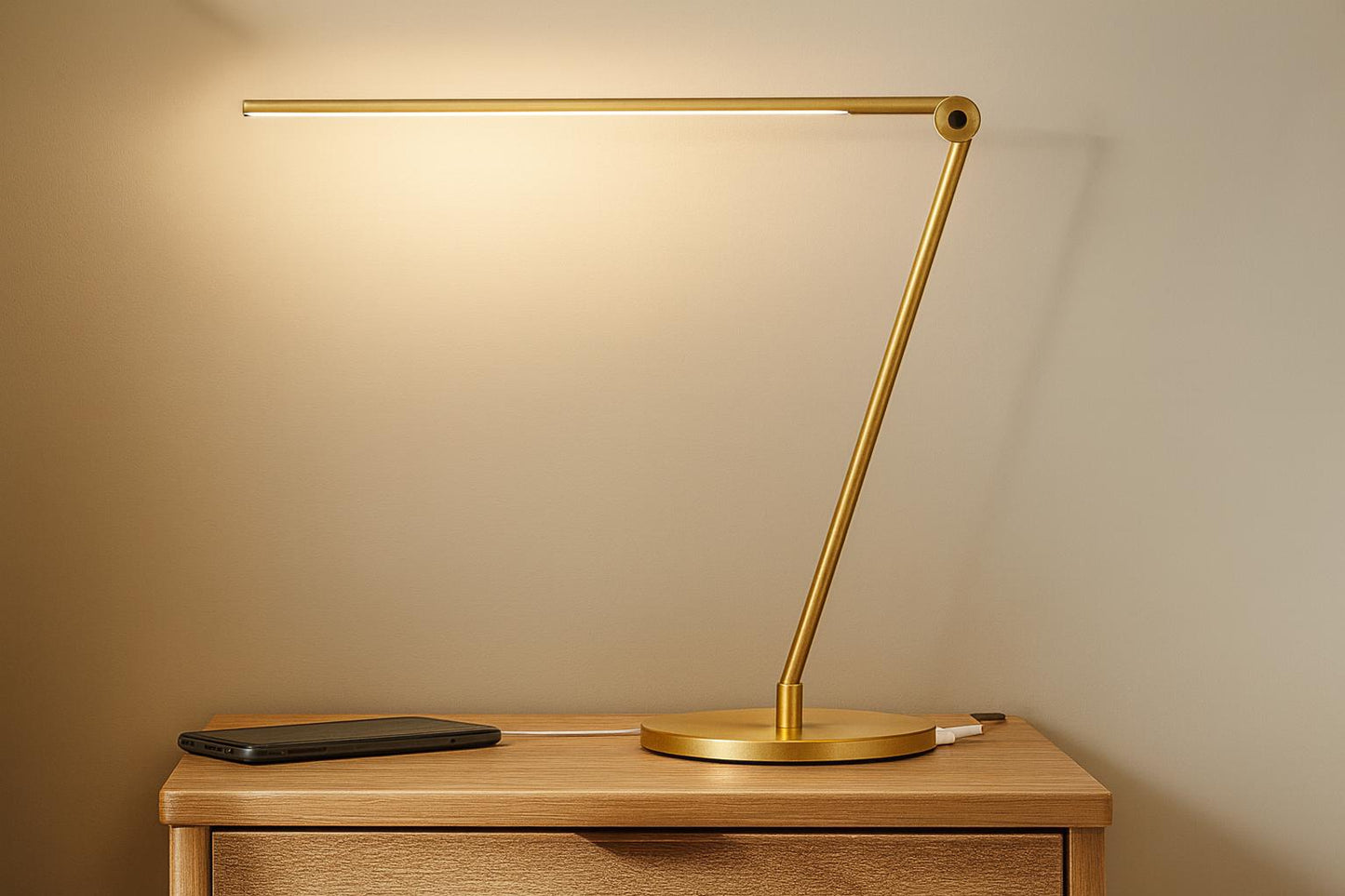 Brightech Libra 39 in Antique Brass Dimmable LED Industrial Desk Lamp with USB Port and Adjustable Lamp Head