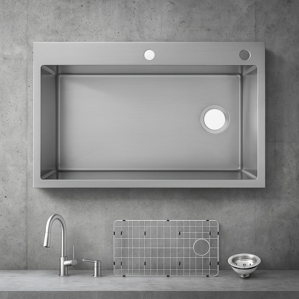 Dolancourt Tight Radius 33 In Drop In Single Bowl 18 Gauge Stainless Steel Kitchen Sink With Pull Down Faucet Vdr3322A1Pa1