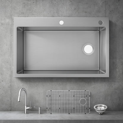 Dolancourt Tight Radius 33 In Drop In Single Bowl 18 Gauge Stainless Steel Kitchen Sink With Pull Down Faucet Vdr3322A1Pa1