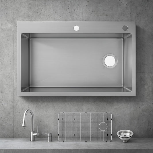 Dolancourt Tight Radius 33 In Drop In Single Bowl 18 Gauge Stainless Steel Kitchen Sink With Pull Down Faucet Vdr3322A1Pa1