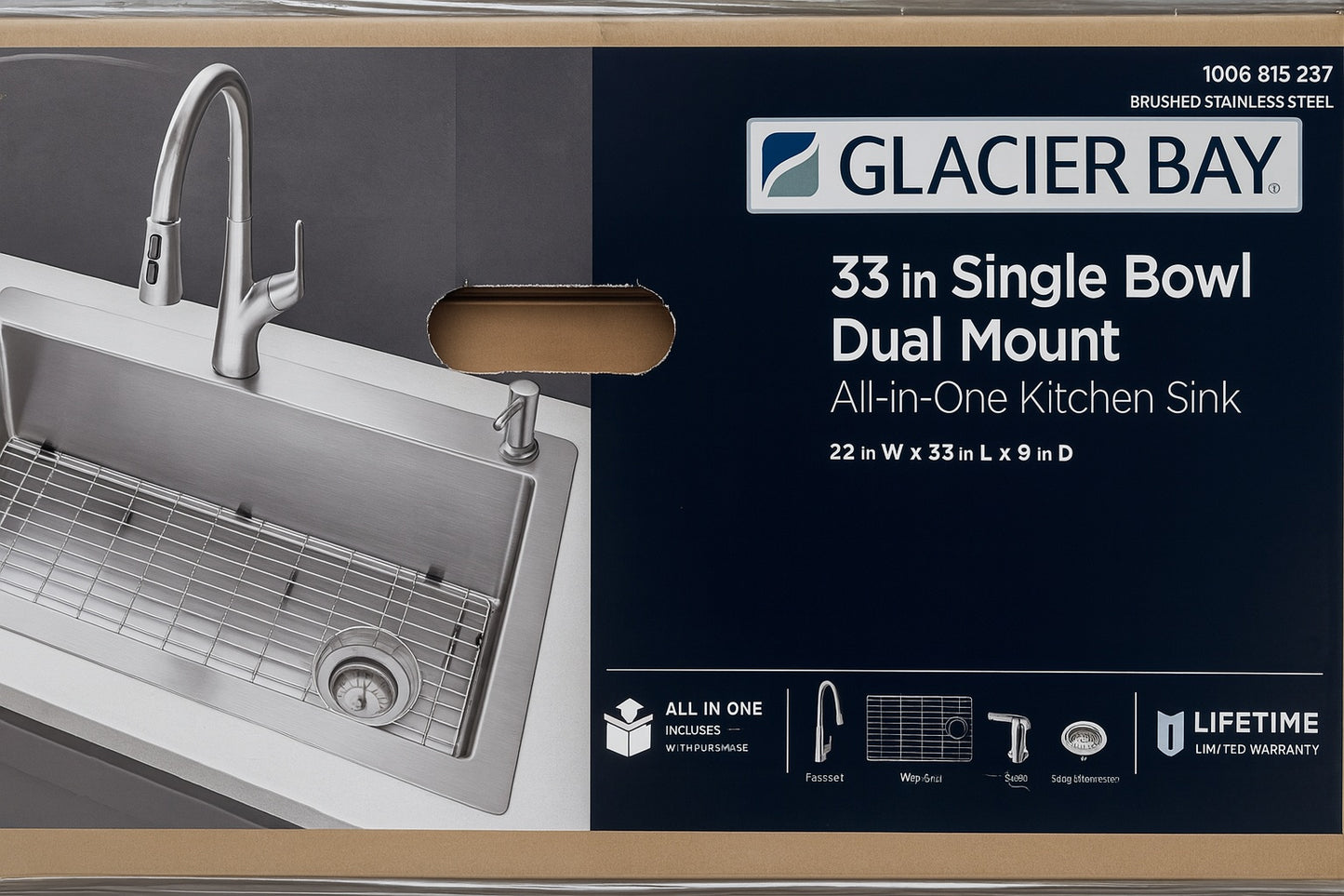 Dolancourt Tight Radius 33 In Drop In Single Bowl 18 Gauge Stainless Steel Kitchen Sink With Pull Down Faucet Vdr3322A1Pa1