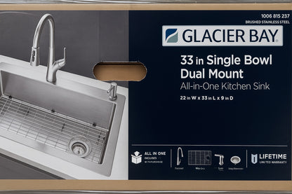 Dolancourt Tight Radius 33 In Drop In Single Bowl 18 Gauge Stainless Steel Kitchen Sink With Pull Down Faucet Vdr3322A1Pa1