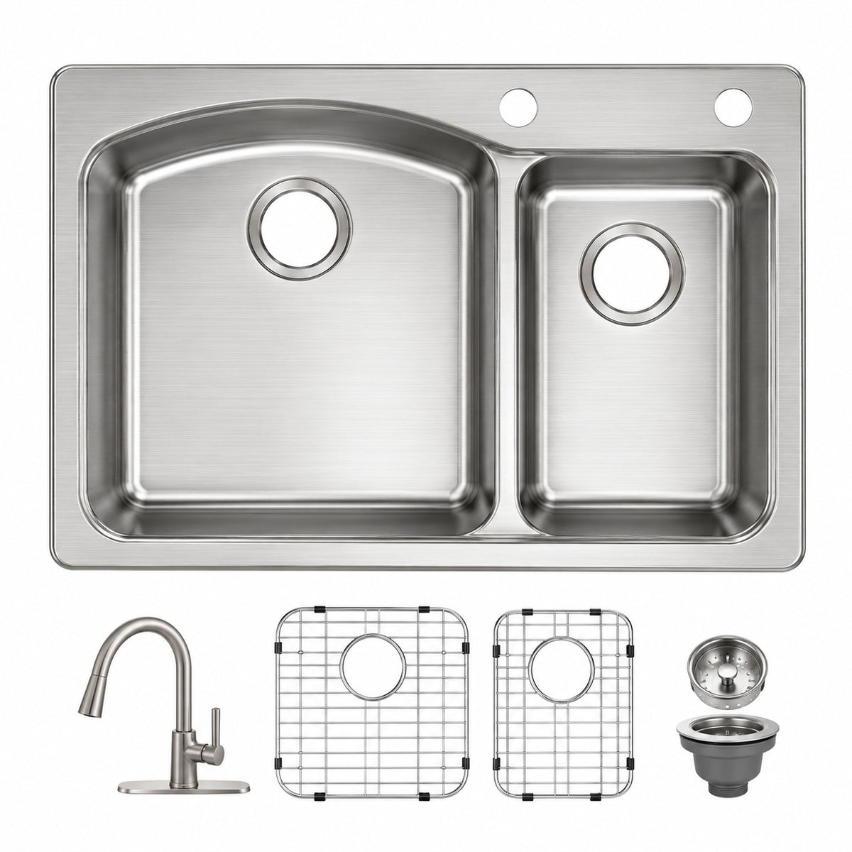 Glacier Bay Bratten 33 in Drop In 60 40 Double Bowl 18 Gauge Stainless Steel Kitchen Sink with Pull Down Faucet VT3322TA2PA1