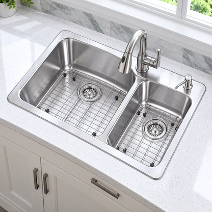 Glacier Bay Bratten 33 in Drop In 60 40 Double Bowl 18 Gauge Stainless Steel Kitchen Sink with Pull Down Faucet VT3322TA2PA1