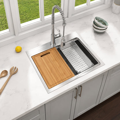 Glacier Bay Zero Radius 32 in Drop In Single Bowl 18 Gauge Stainless Steel Workstation Kitchen Sink with Spring Neck Faucet