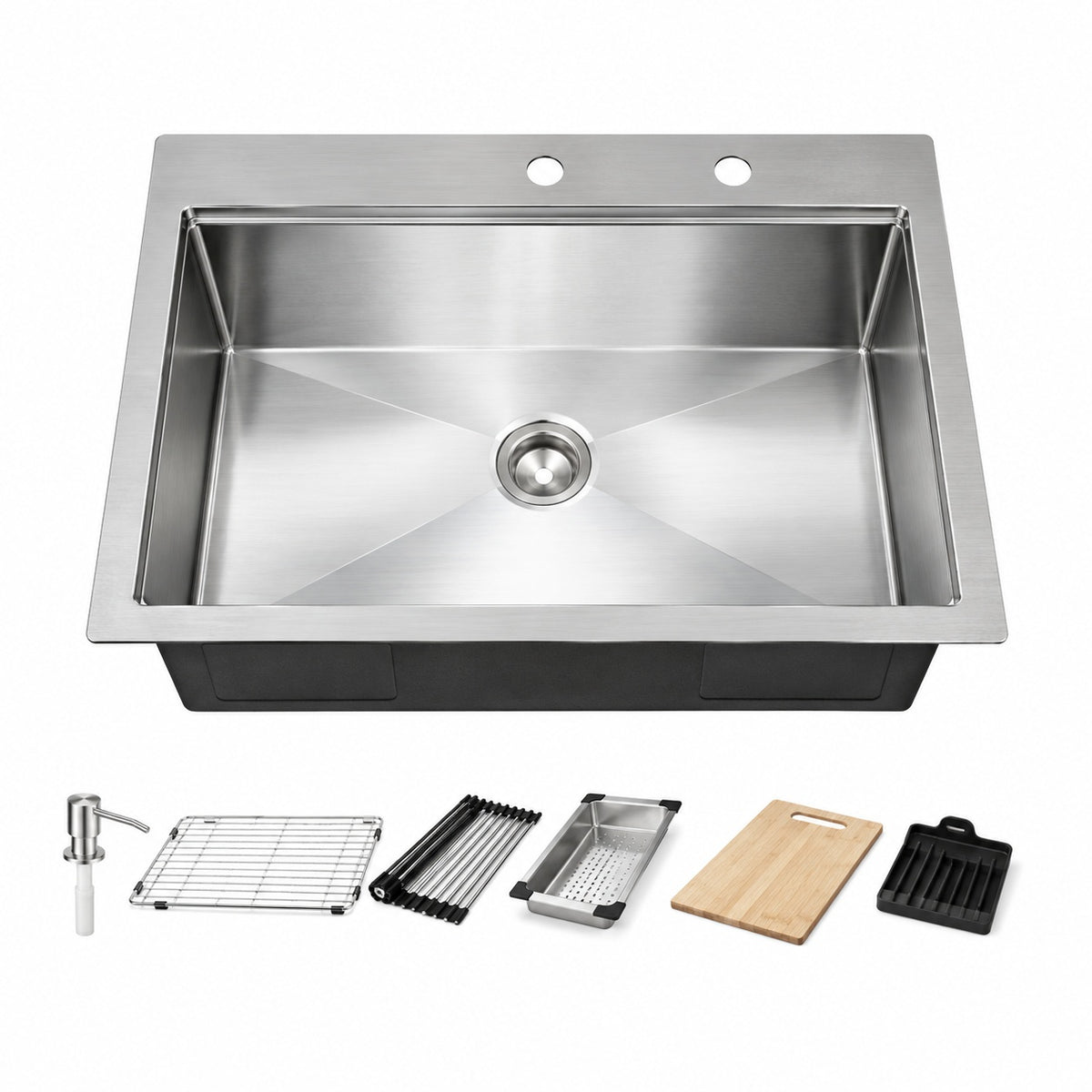 Glacier Bay Zero Radius 27 in Drop In Single Bowl 18 Gauge Stainless Steel Workstation Kitchen Sink with Spring Neck Faucet