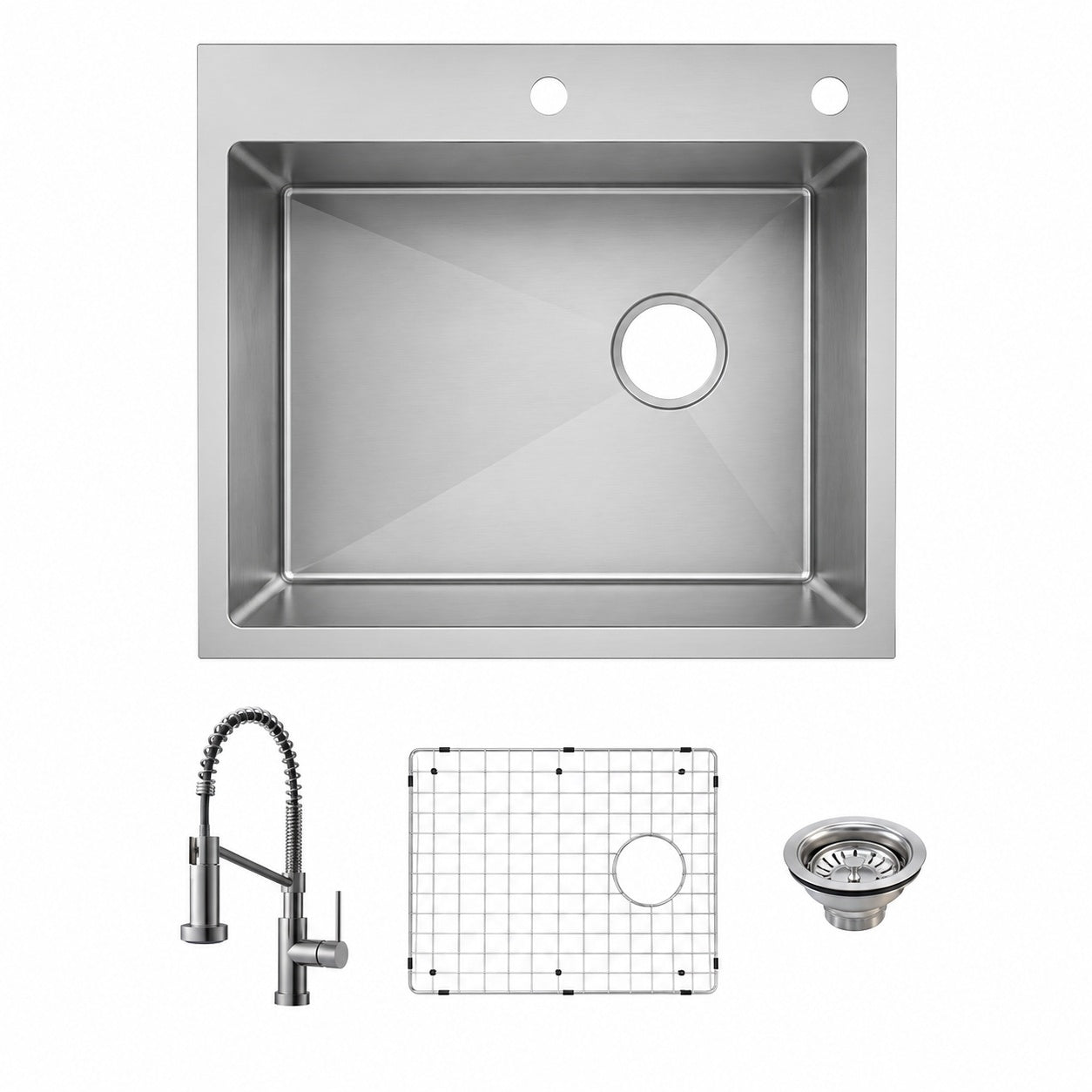 Glacier Bay Dolancourt Tight Radius 25 in Drop In Single Bowl 18 Gauge Stainless Steel Kitchen Sink with Pull Down Faucet