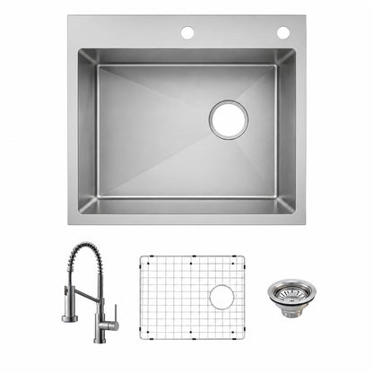 Glacier Bay Dolancourt Tight Radius 25 in Drop In Single Bowl 18 Gauge Stainless Steel Kitchen Sink with Pull Down Faucet