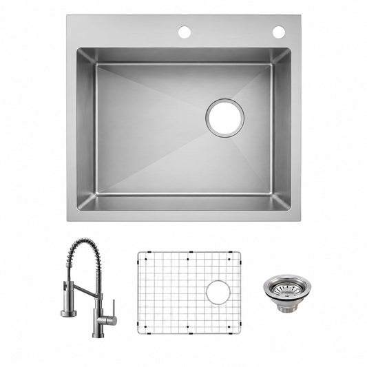 Glacier Bay Dolancourt Tight Radius 25 in Drop In Single Bowl 18 Gauge Stainless Steel Kitchen Sink with Pull Down Faucet