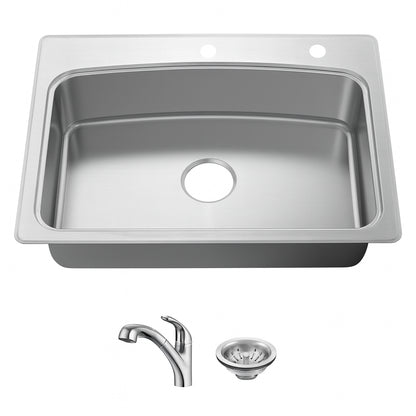 33 in. Drop-in Single Bowl 20 Gauge Stainless Steel Kitchen Sink with Pull-Out Faucet