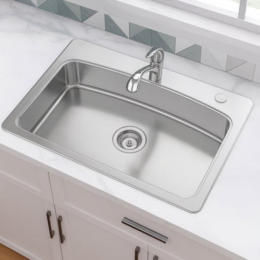 33 in. Drop-in Single Bowl 20 Gauge Stainless Steel Kitchen Sink with Pull-Out Faucet