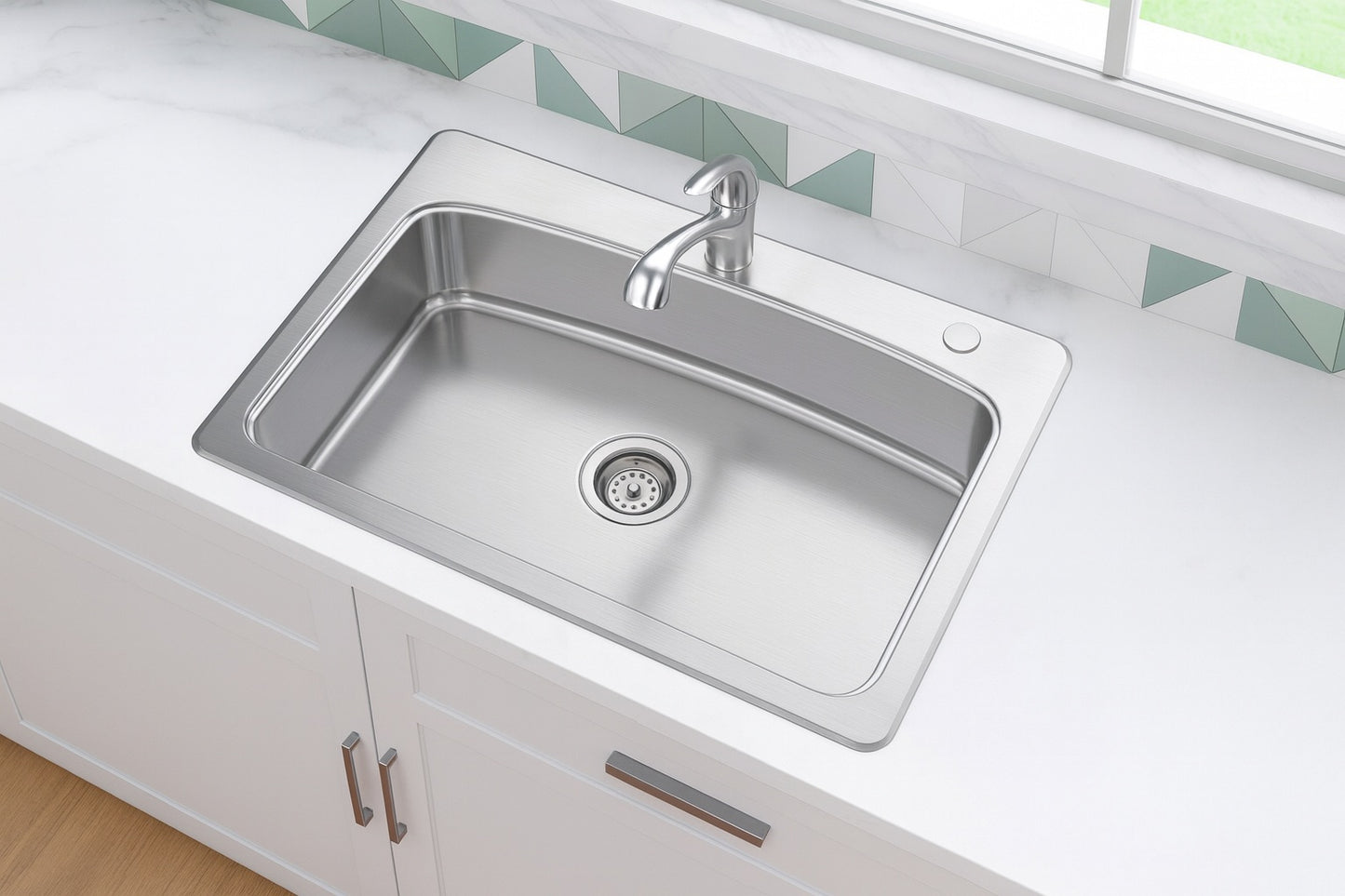 Glacier Bay 33 in. Drop-In Single Bowl 20 Gauge Stainless Steel Kitchen Sink with Pull-Out Faucet
